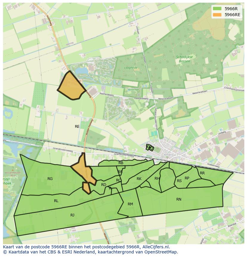 Afbeelding van het postcodegebied 5966 RE op de kaart.