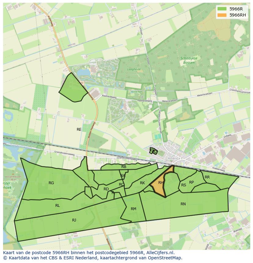 Afbeelding van het postcodegebied 5966 RH op de kaart.