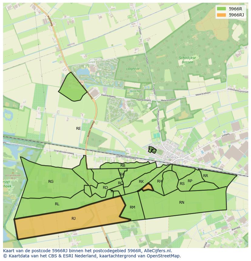 Afbeelding van het postcodegebied 5966 RJ op de kaart.