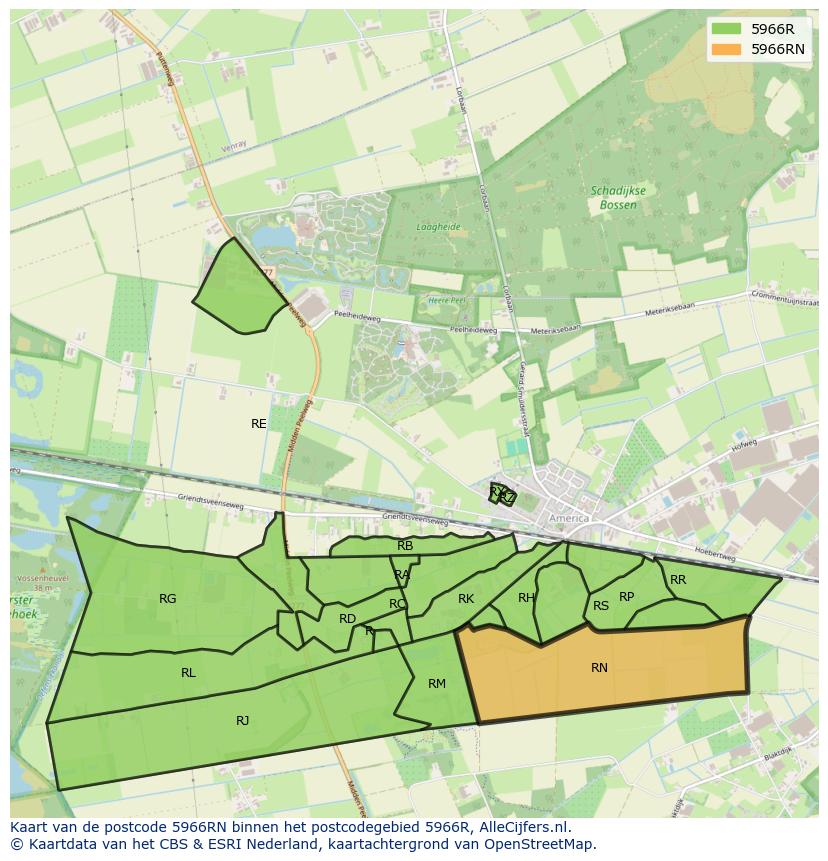 Afbeelding van het postcodegebied 5966 RN op de kaart.