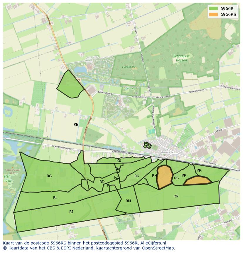 Afbeelding van het postcodegebied 5966 RS op de kaart.