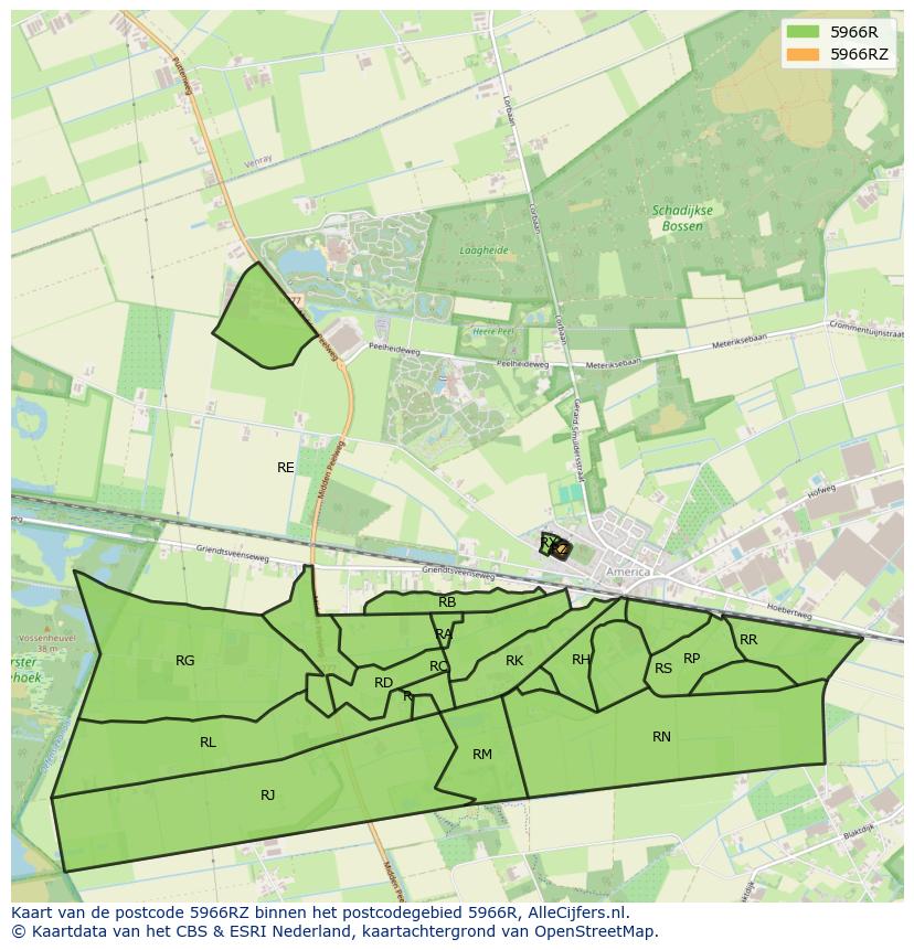 Afbeelding van het postcodegebied 5966 RZ op de kaart.