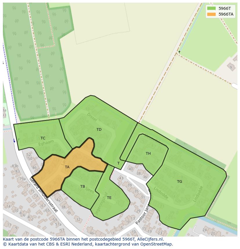 Afbeelding van het postcodegebied 5966 TA op de kaart.
