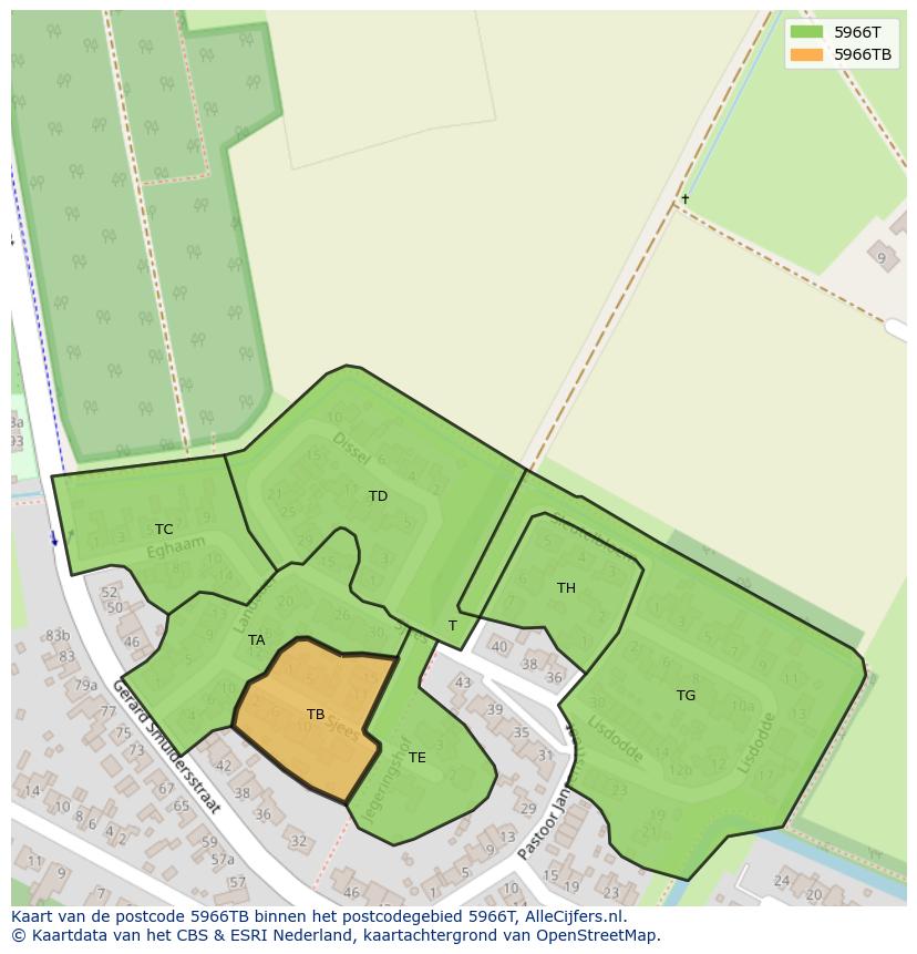 Afbeelding van het postcodegebied 5966 TB op de kaart.