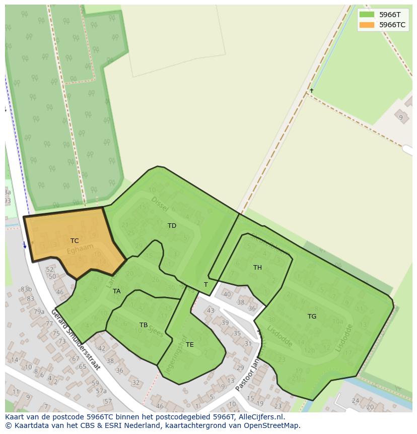 Afbeelding van het postcodegebied 5966 TC op de kaart.