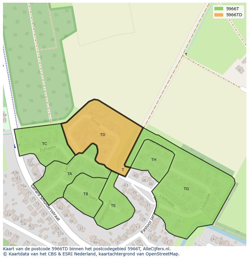 Afbeelding van het postcodegebied 5966 TD op de kaart.