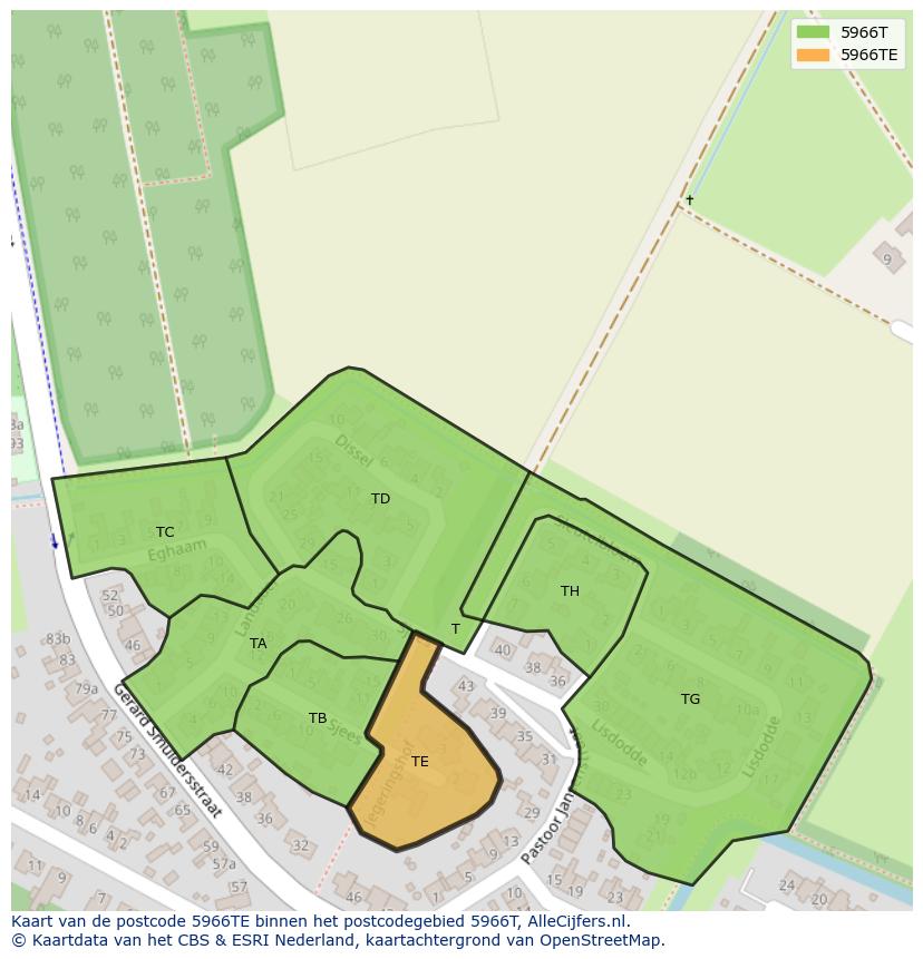 Afbeelding van het postcodegebied 5966 TE op de kaart.