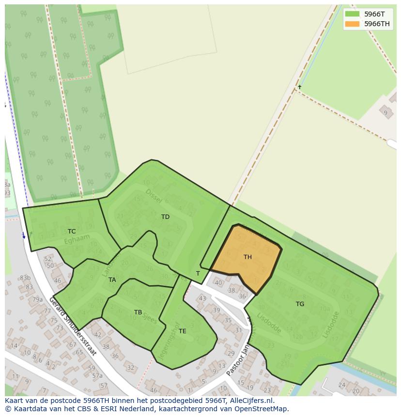 Afbeelding van het postcodegebied 5966 TH op de kaart.