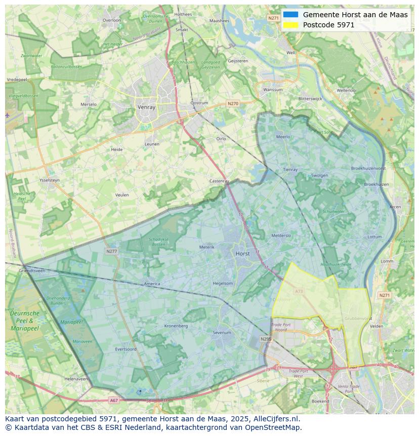 Afbeelding van het postcodegebied 5971 op de kaart.