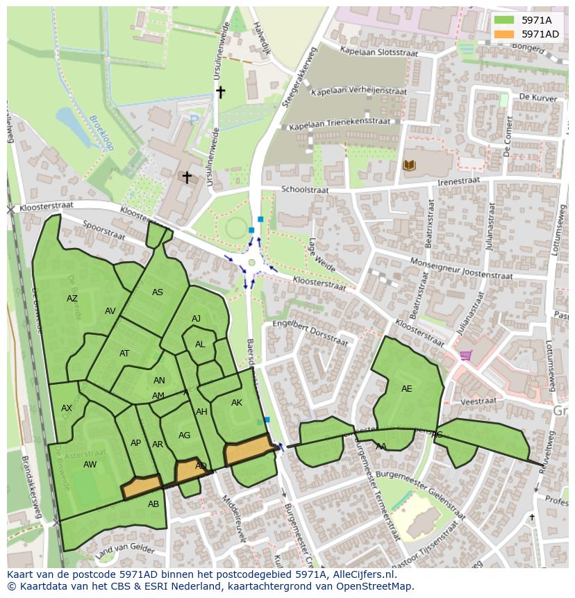 Afbeelding van het postcodegebied 5971 AD op de kaart.