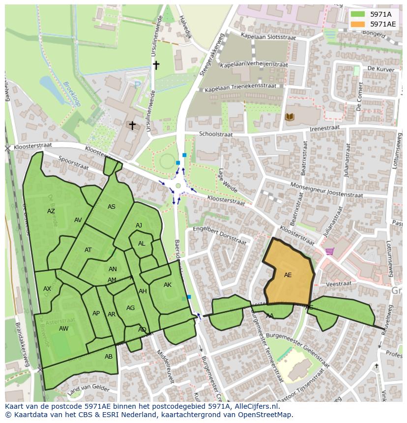 Afbeelding van het postcodegebied 5971 AE op de kaart.