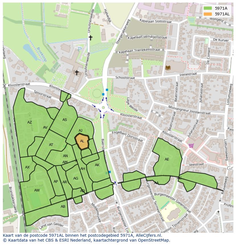 Afbeelding van het postcodegebied 5971 AL op de kaart.