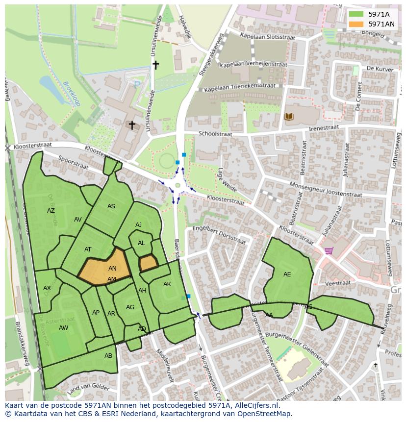 Afbeelding van het postcodegebied 5971 AN op de kaart.