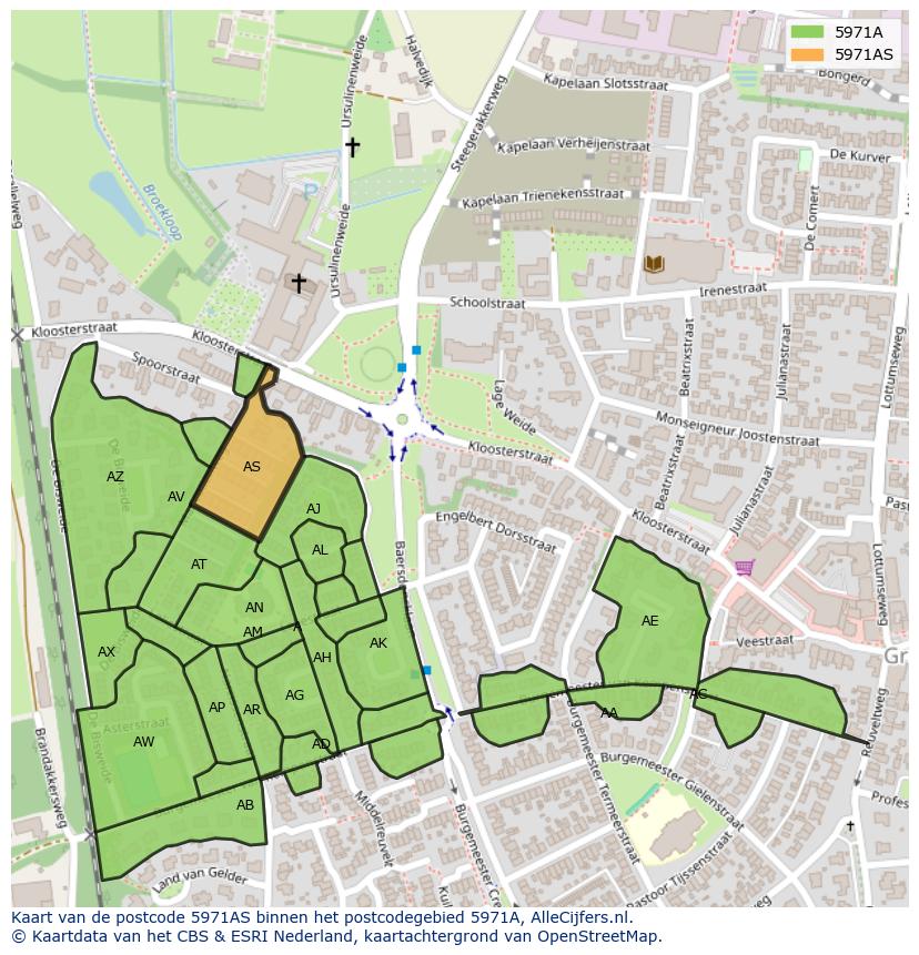 Afbeelding van het postcodegebied 5971 AS op de kaart.