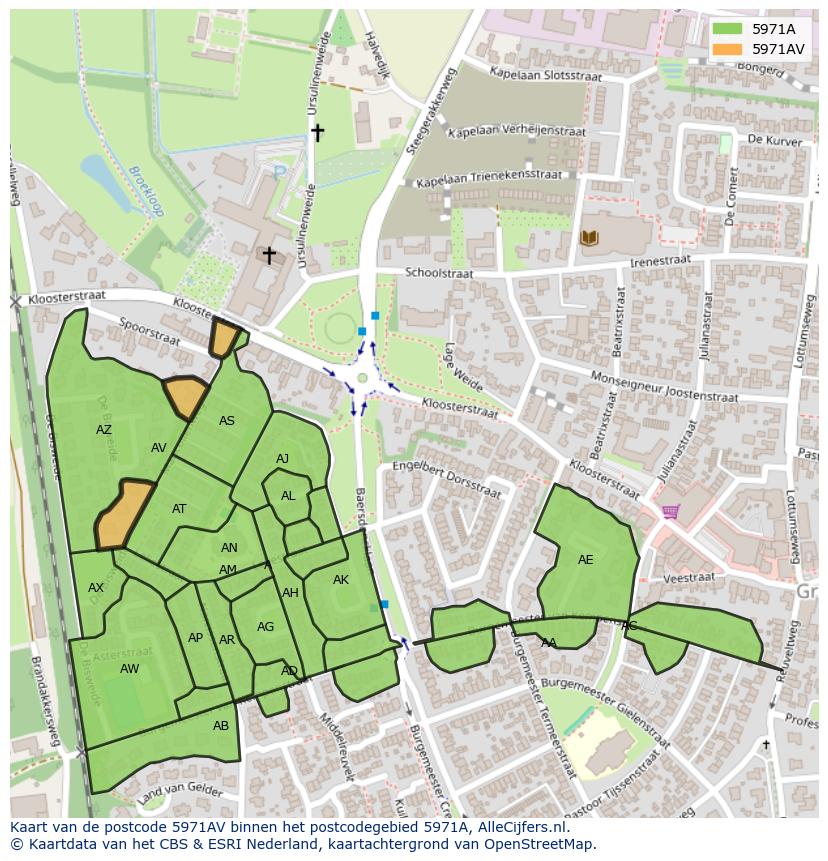 Afbeelding van het postcodegebied 5971 AV op de kaart.