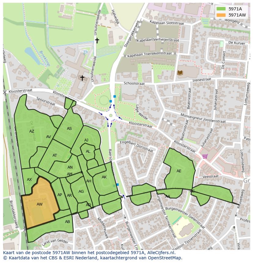 Afbeelding van het postcodegebied 5971 AW op de kaart.