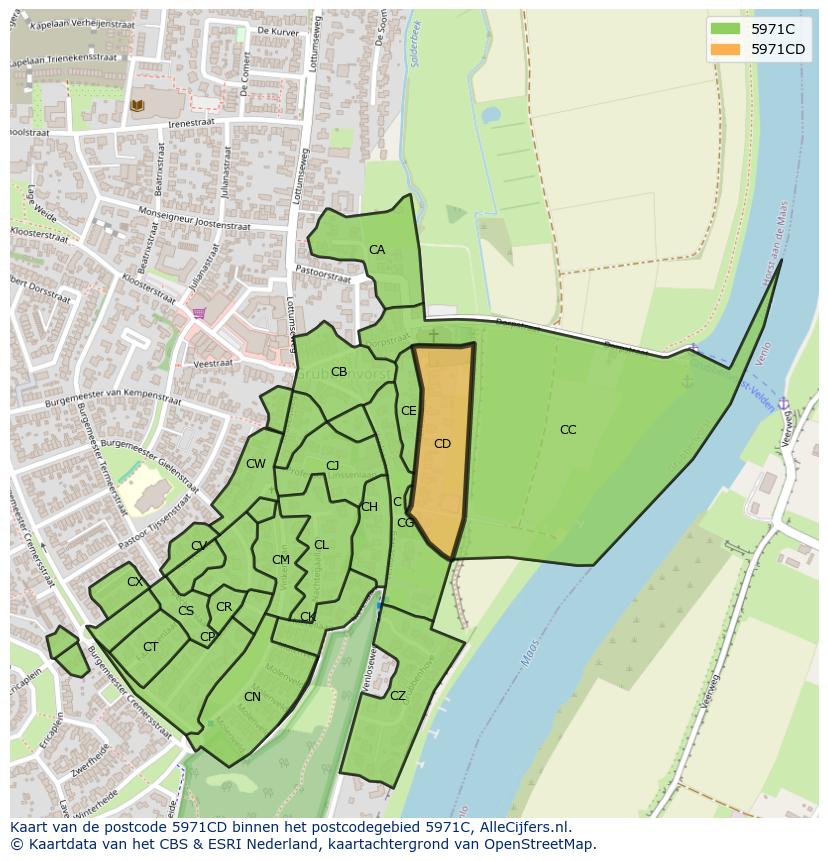 Afbeelding van het postcodegebied 5971 CD op de kaart.