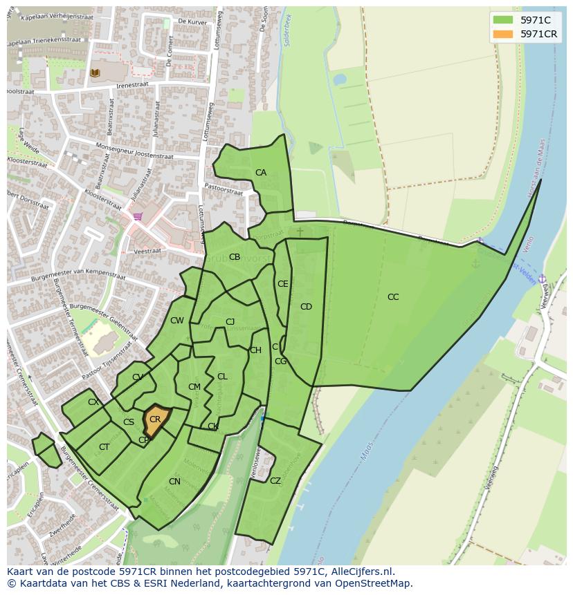 Afbeelding van het postcodegebied 5971 CR op de kaart.