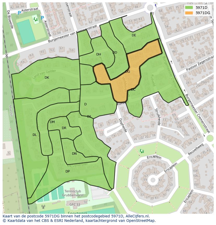 Afbeelding van het postcodegebied 5971 DG op de kaart.