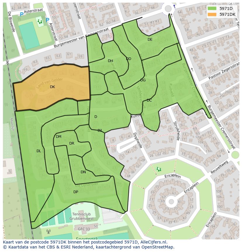 Afbeelding van het postcodegebied 5971 DK op de kaart.