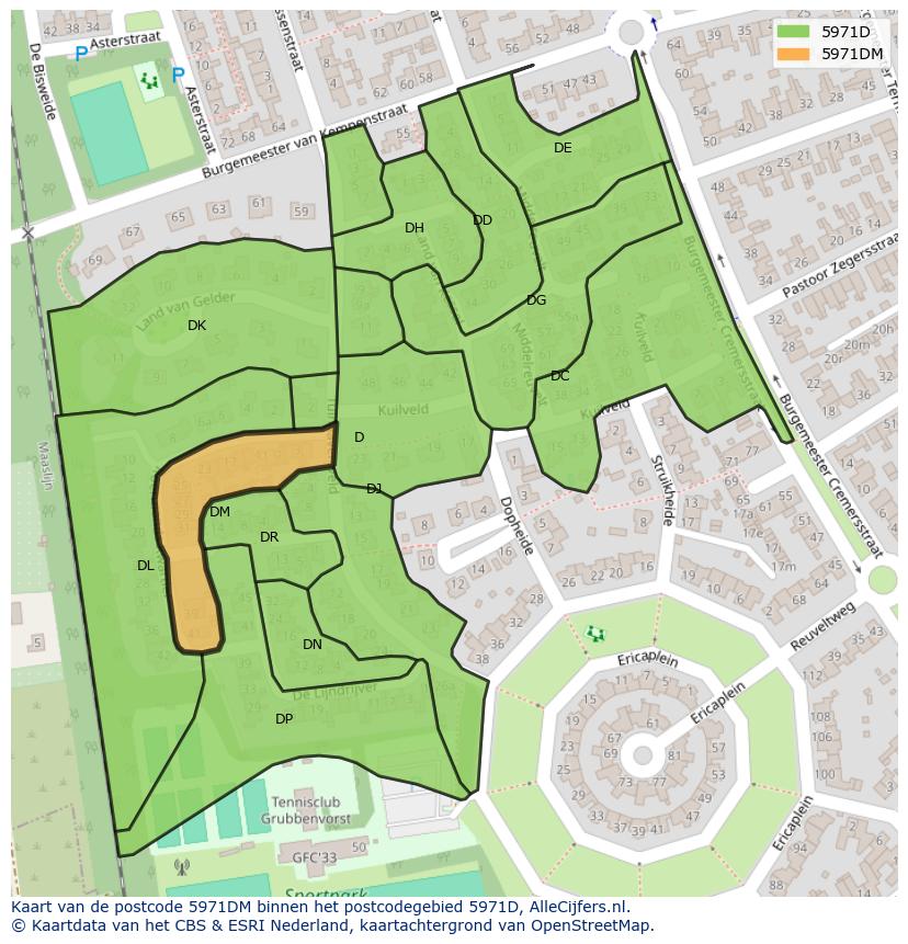 Afbeelding van het postcodegebied 5971 DM op de kaart.