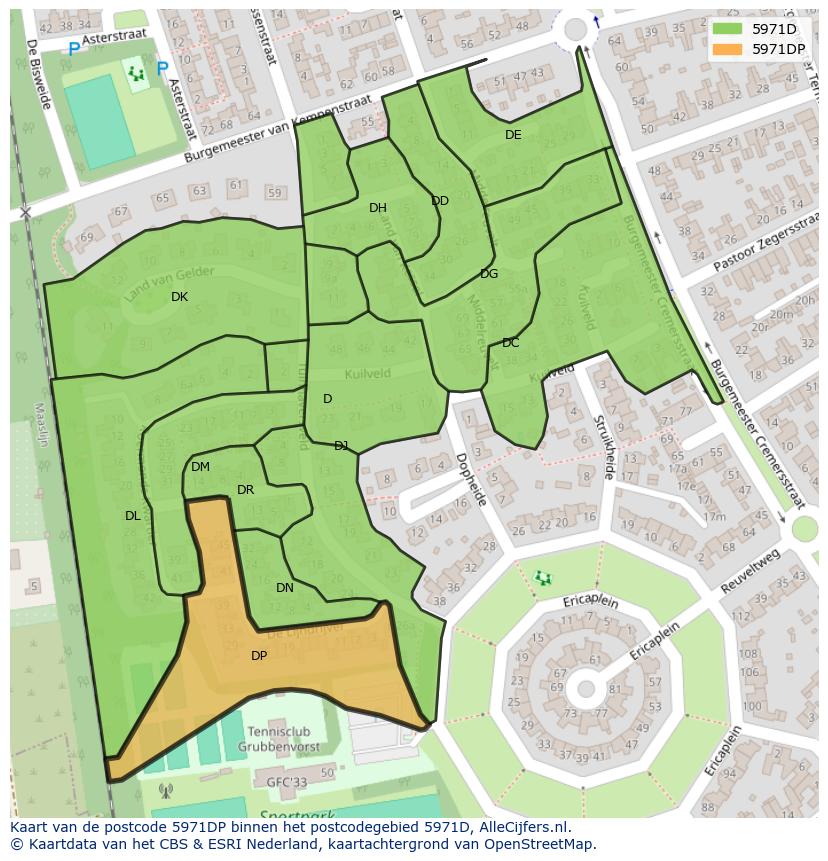 Afbeelding van het postcodegebied 5971 DP op de kaart.