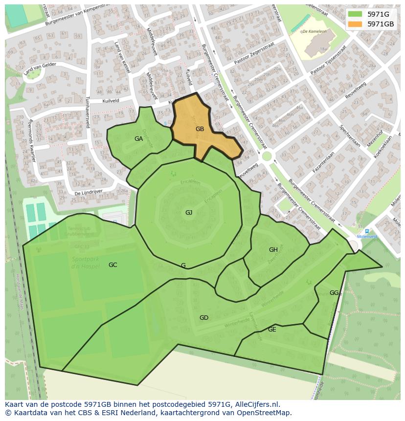 Afbeelding van het postcodegebied 5971 GB op de kaart.