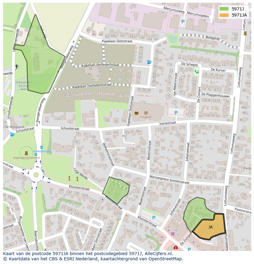 Afbeelding van het postcodegebied 5971 JA op de kaart.