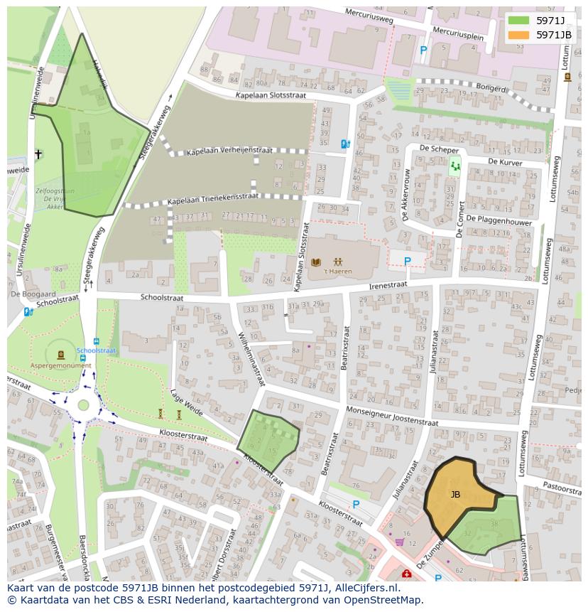 Afbeelding van het postcodegebied 5971 JB op de kaart.