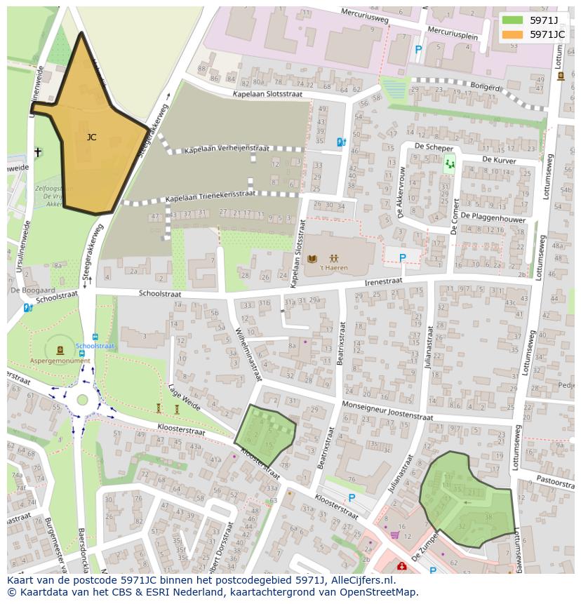 Afbeelding van het postcodegebied 5971 JC op de kaart.