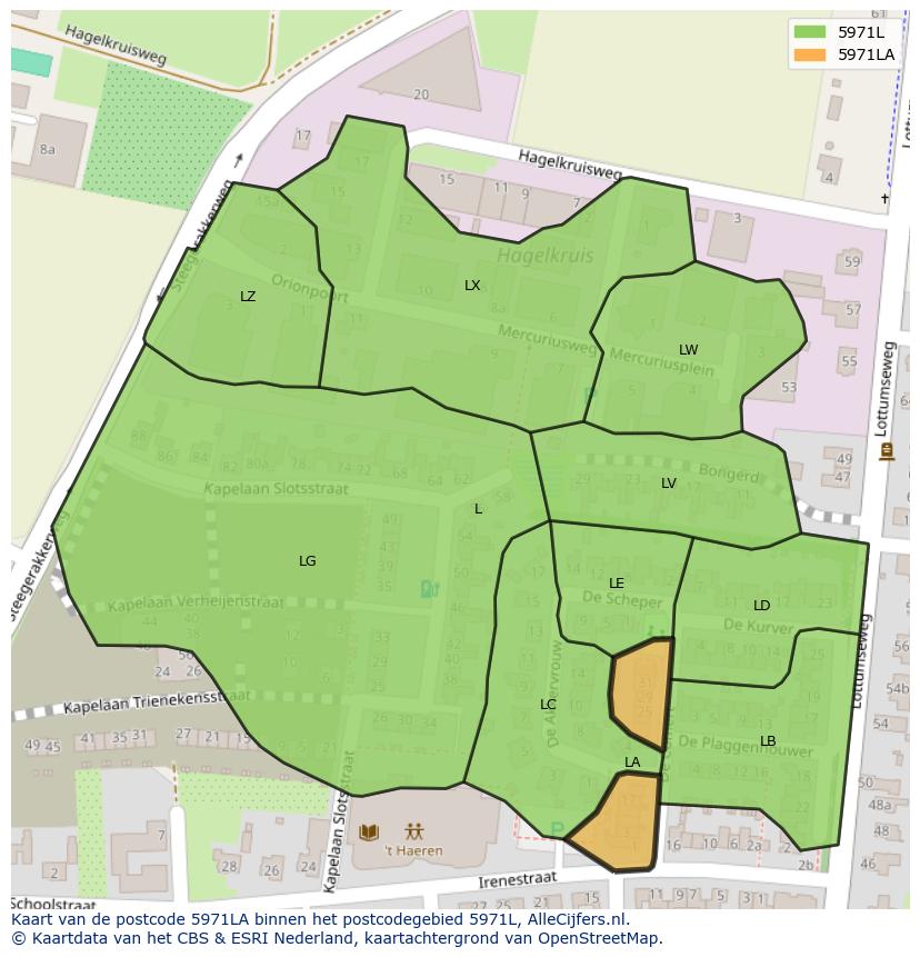 Afbeelding van het postcodegebied 5971 LA op de kaart.