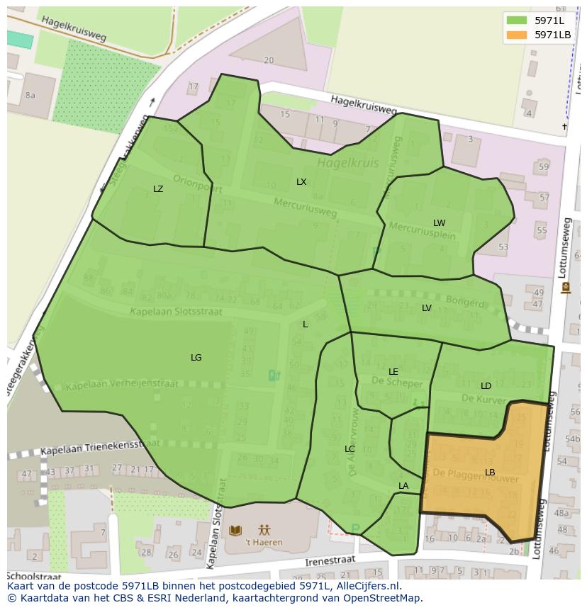 Afbeelding van het postcodegebied 5971 LB op de kaart.