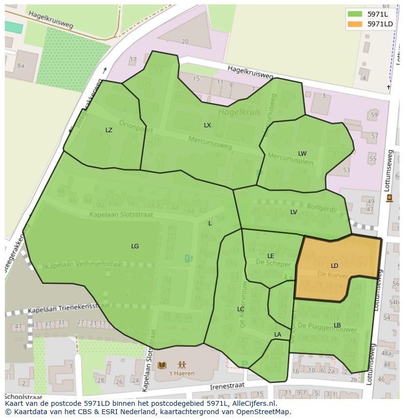 Afbeelding van het postcodegebied 5971 LD op de kaart.