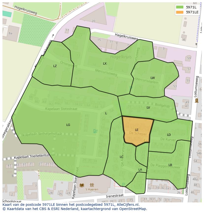 Afbeelding van het postcodegebied 5971 LE op de kaart.