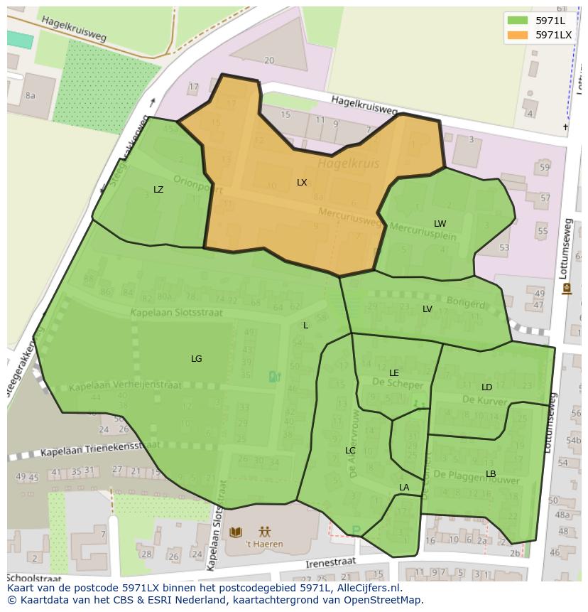 Afbeelding van het postcodegebied 5971 LX op de kaart.