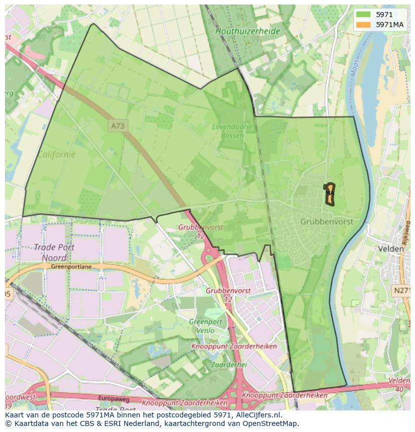 Afbeelding van het postcodegebied 5971 MA op de kaart.