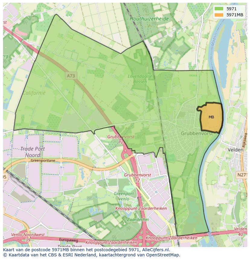 Afbeelding van het postcodegebied 5971 MB op de kaart.