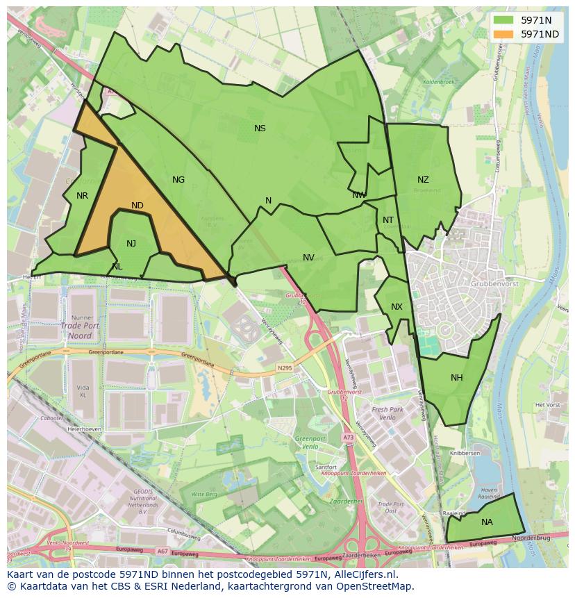 Afbeelding van het postcodegebied 5971 ND op de kaart.