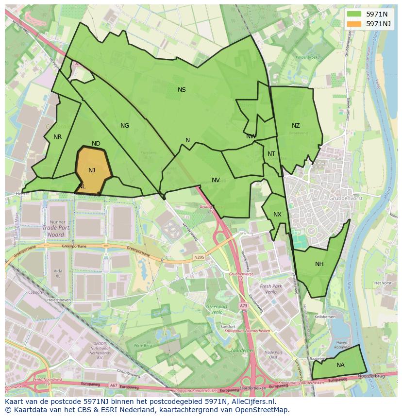 Afbeelding van het postcodegebied 5971 NJ op de kaart.