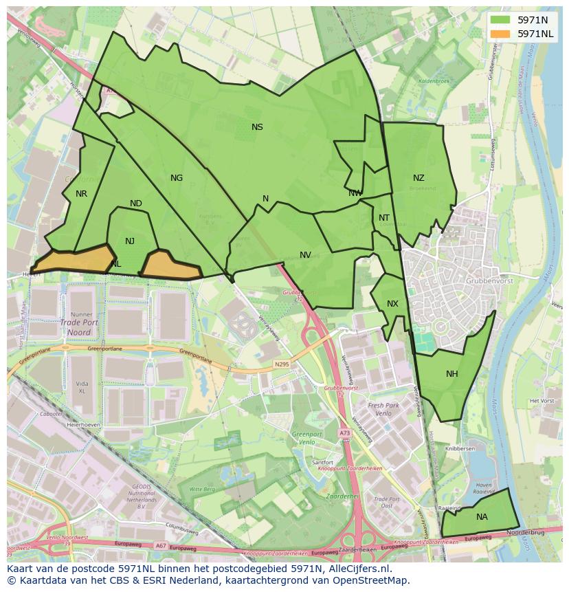 Afbeelding van het postcodegebied 5971 NL op de kaart.