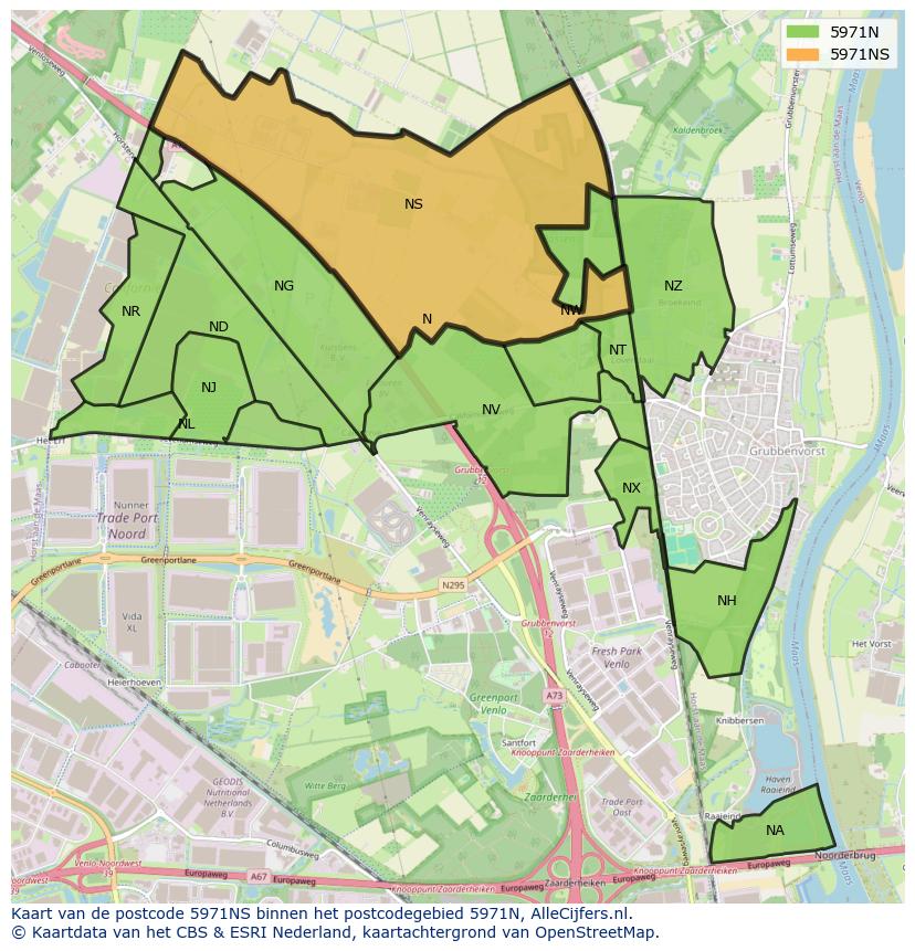 Afbeelding van het postcodegebied 5971 NS op de kaart.