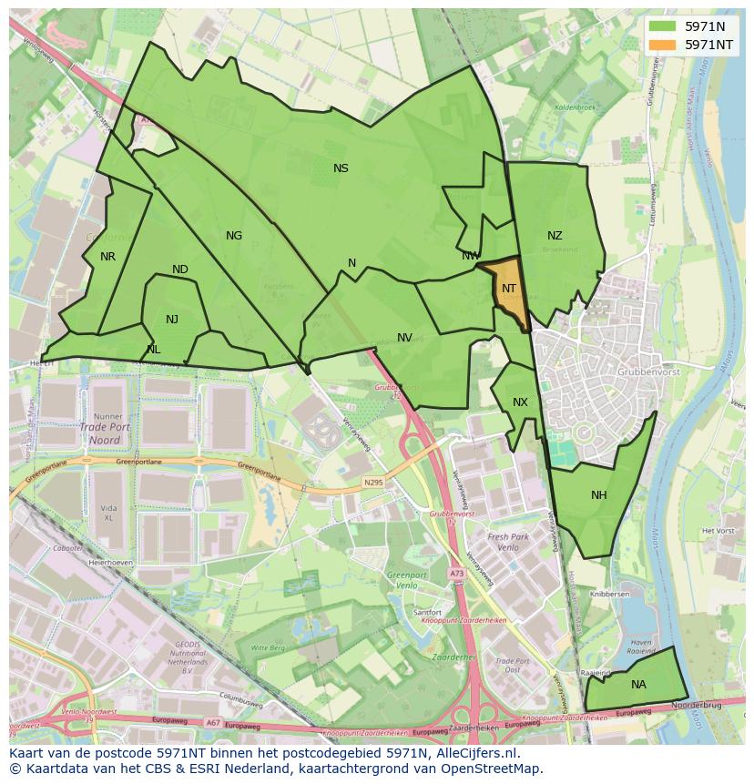 Afbeelding van het postcodegebied 5971 NT op de kaart.