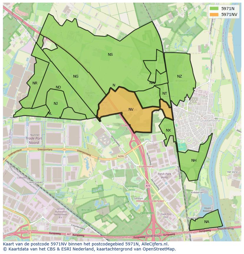 Afbeelding van het postcodegebied 5971 NV op de kaart.