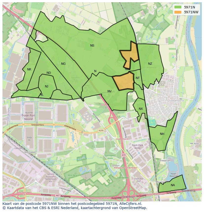 Afbeelding van het postcodegebied 5971 NW op de kaart.