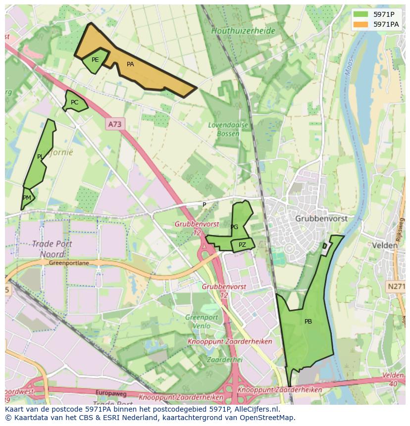 Afbeelding van het postcodegebied 5971 PA op de kaart.