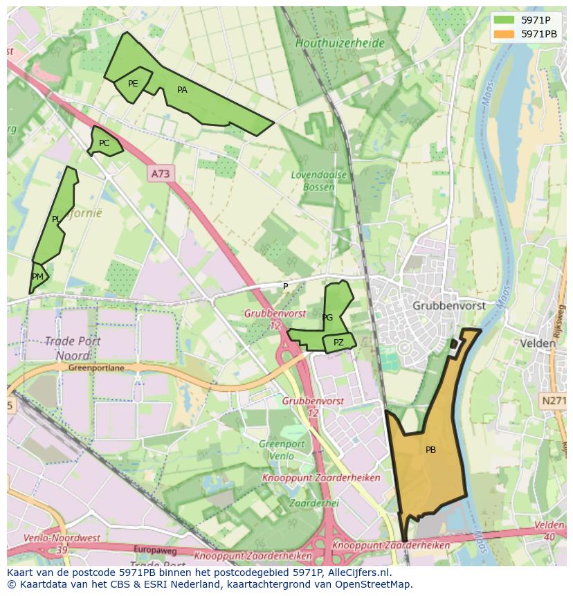 Afbeelding van het postcodegebied 5971 PB op de kaart.
