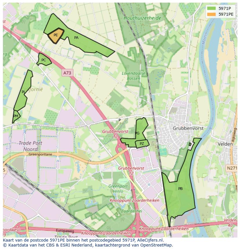 Afbeelding van het postcodegebied 5971 PE op de kaart.