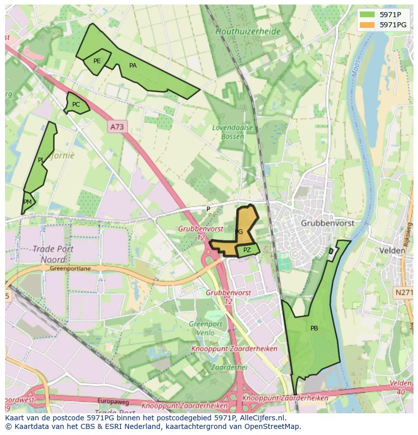 Afbeelding van het postcodegebied 5971 PG op de kaart.