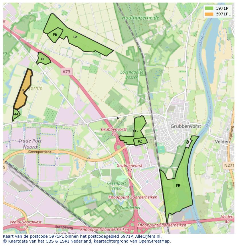 Afbeelding van het postcodegebied 5971 PL op de kaart.