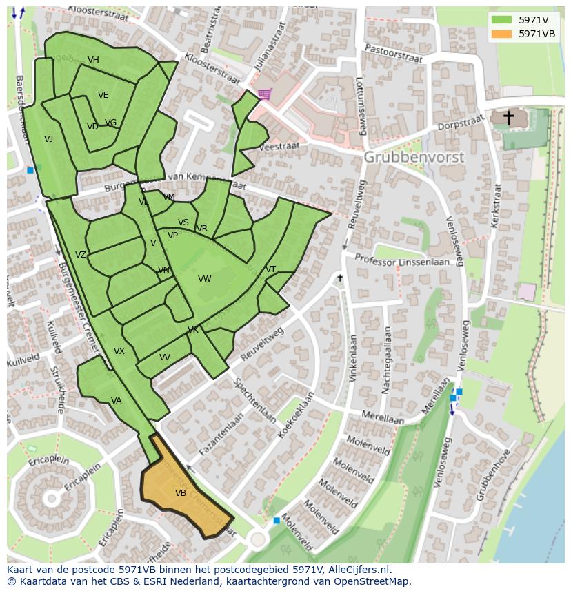 Afbeelding van het postcodegebied 5971 VB op de kaart.